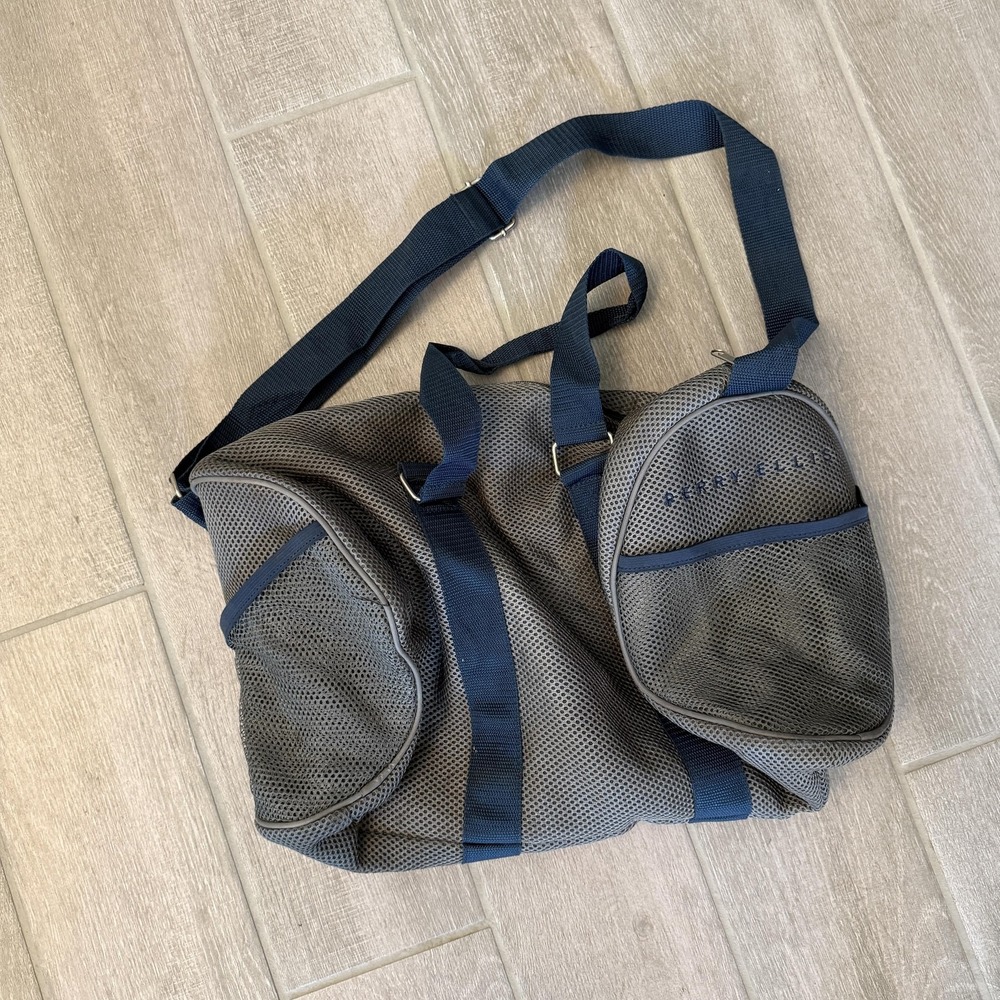 Perry Ellis Mesh Grey Navy Polyester‎ Duffle Bag Mens Medium